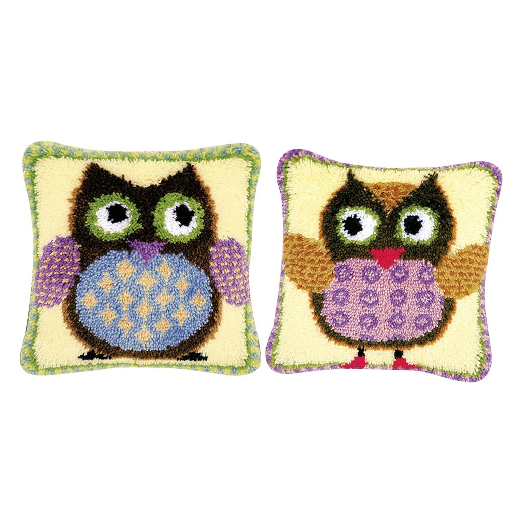 2 Set Owl Latch Hook Kits for DIY Pillow Cover Sofa Cushion Cover 43x43cm