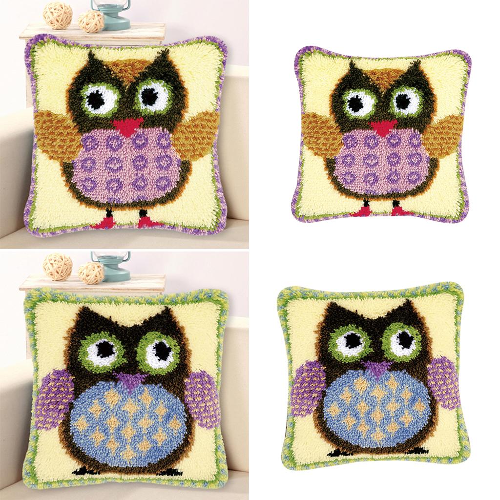 2 Set Owl Latch Hook Kits for DIY Pillow Cover Sofa Cushion Cover 43x43cm