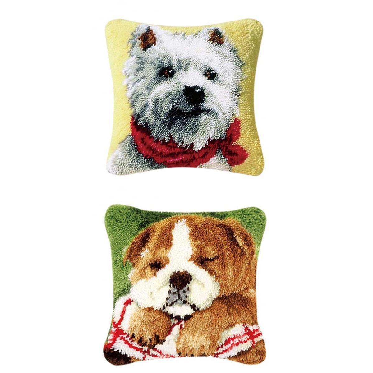 2 Set Dog Latch Hook Kits for DIY Pillow Cover Sofa Cushion Cover 43x43cm