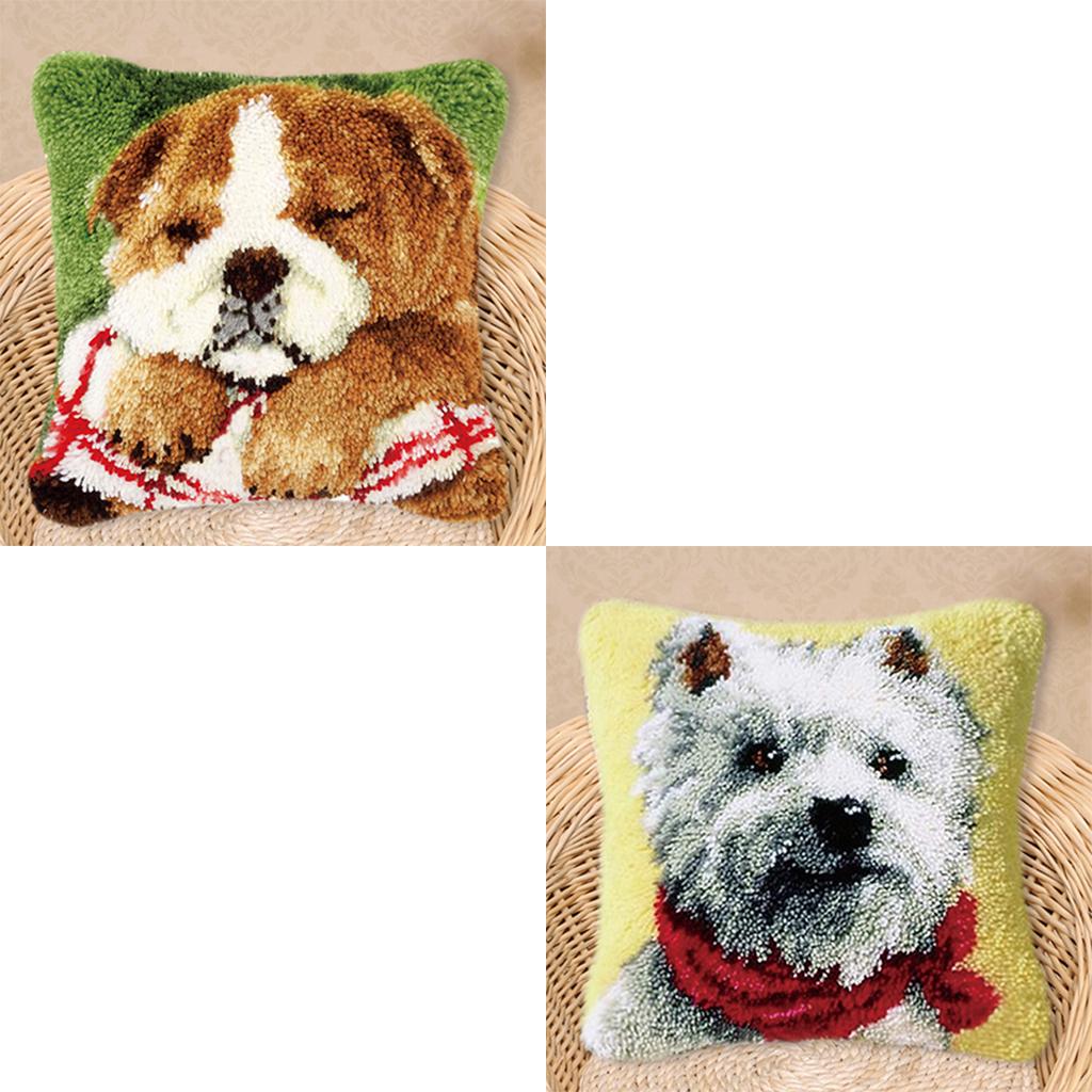 2 Set Dog Latch Hook Kits for DIY Pillow Cover Sofa Cushion Cover 43x43cm
