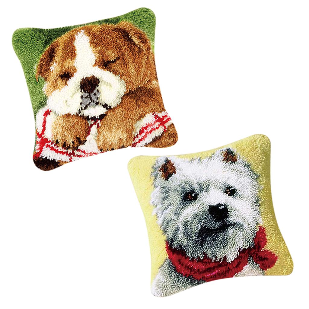 2 Set Dog Latch Hook Kits for DIY Pillow Cover Sofa Cushion Cover 43x43cm