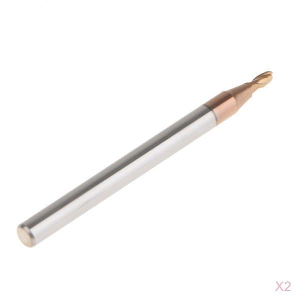 2x HRC55 Tungsten Carbide Coated Ball Nose End Mill CNC Tool Radius 1mm
