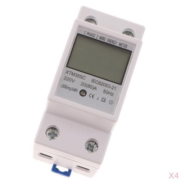 4PCS 220V 20(80)A Single Phase Din Rail KWH Watt Hour Din-rail Energy Meter