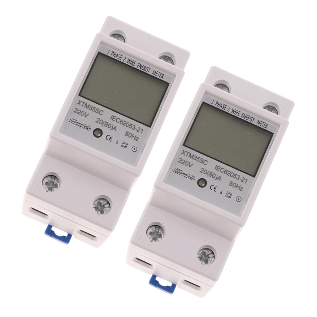 2PCS 220V 20(80)A Single Phase Din Rail KWH Watt Hour Din-rail Energy Meter