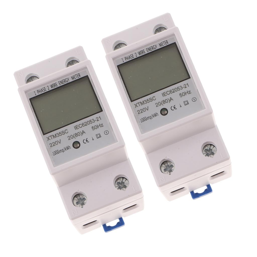 2PCS 220V 20(80)A Single Phase Din Rail KWH Watt Hour Din-rail Energy Meter