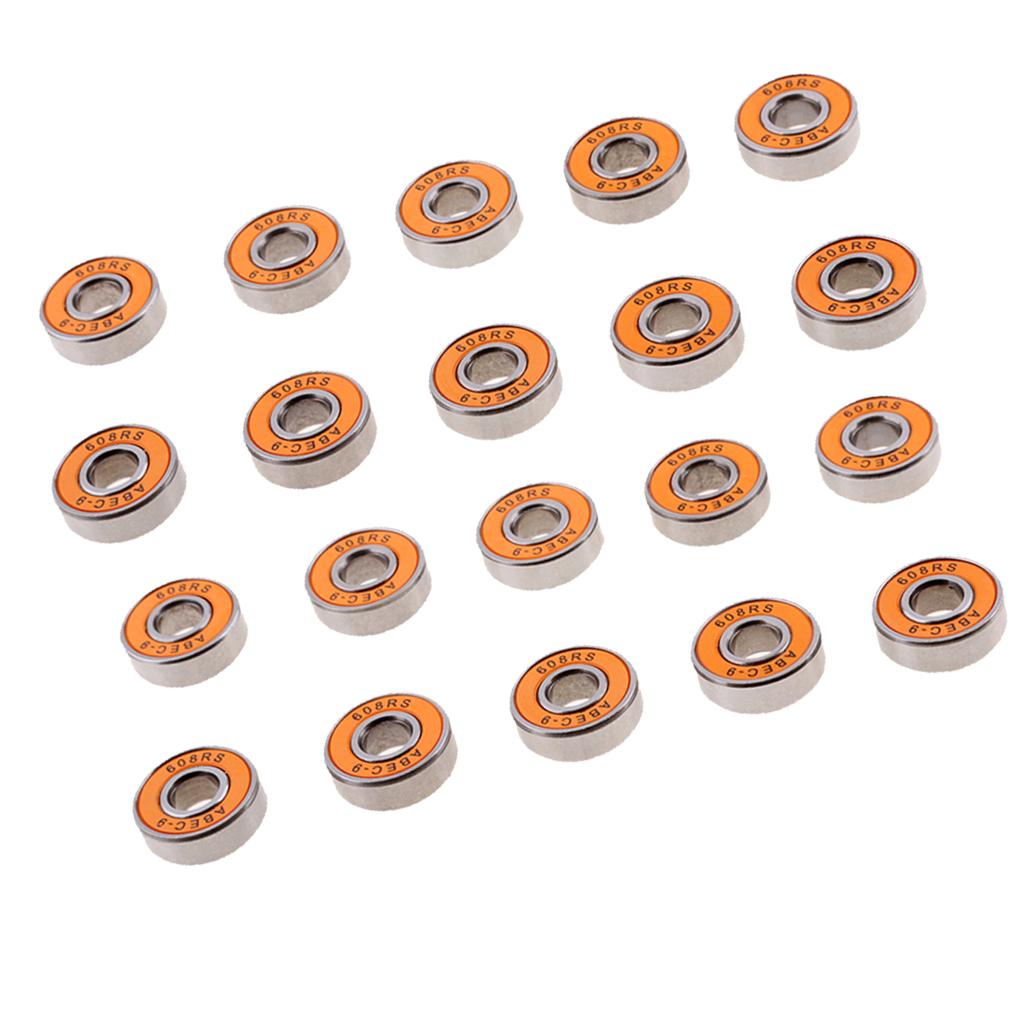 20Pcs ABEC-9 608RS Roller Skate Wheel Bearings Seal Ball Bearings Orange