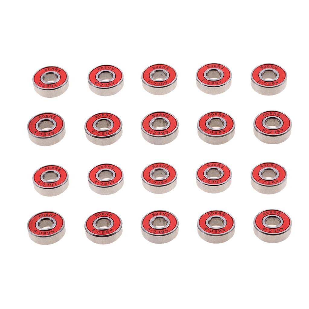 20Pcs ABEC-9 608RS Roller Skate Wheel Bearings Seal Ball Bearings Red