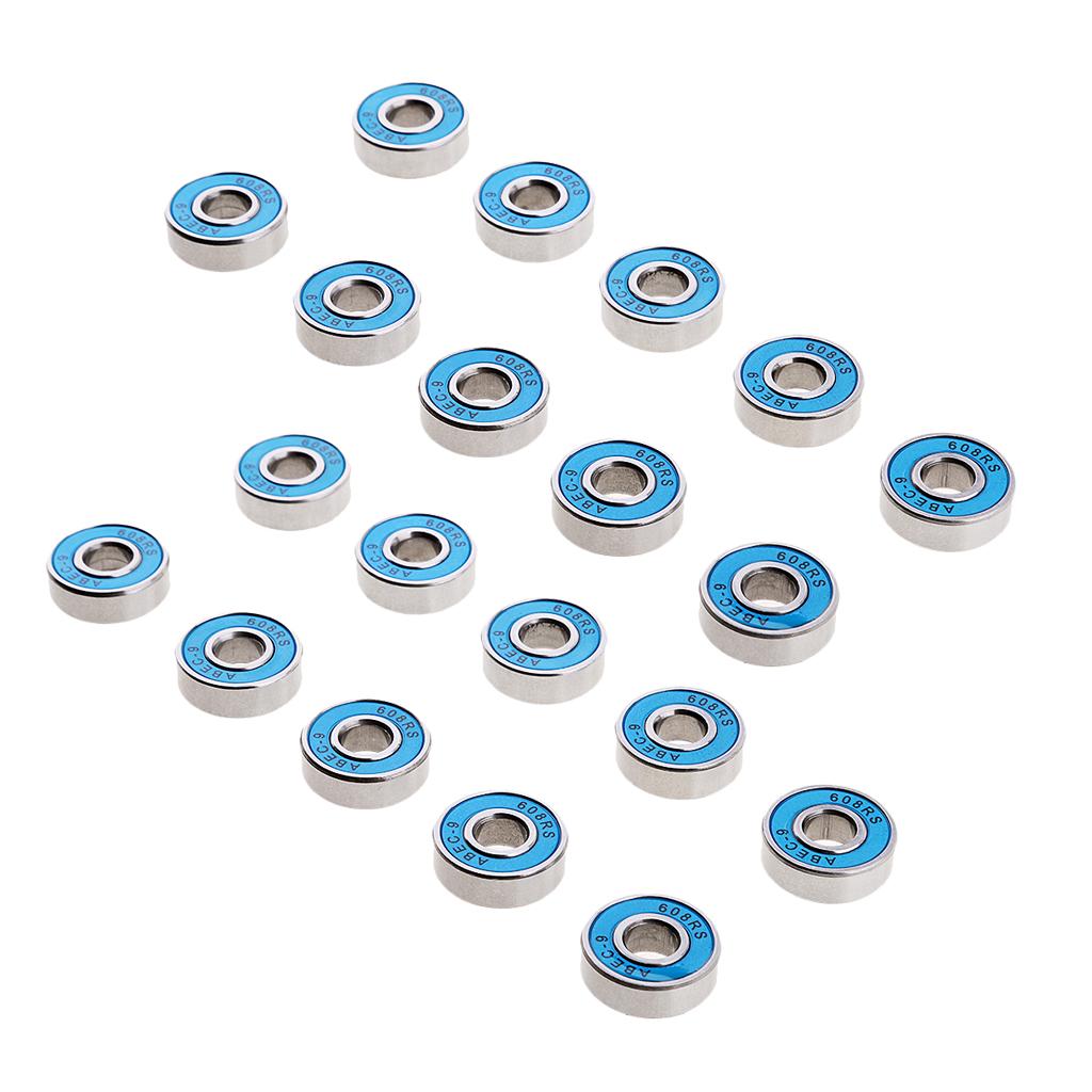 20Pcs ABEC-9 608RS Roller Skate Wheel Bearings Seal Ball Bearings Blue