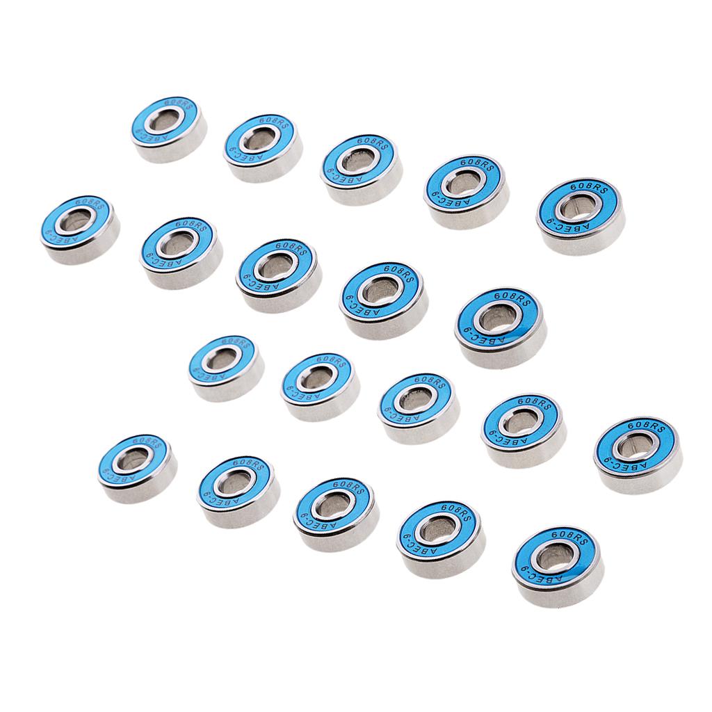 20Pcs ABEC-9 608RS Roller Skate Wheel Bearings Seal Ball Bearings Blue