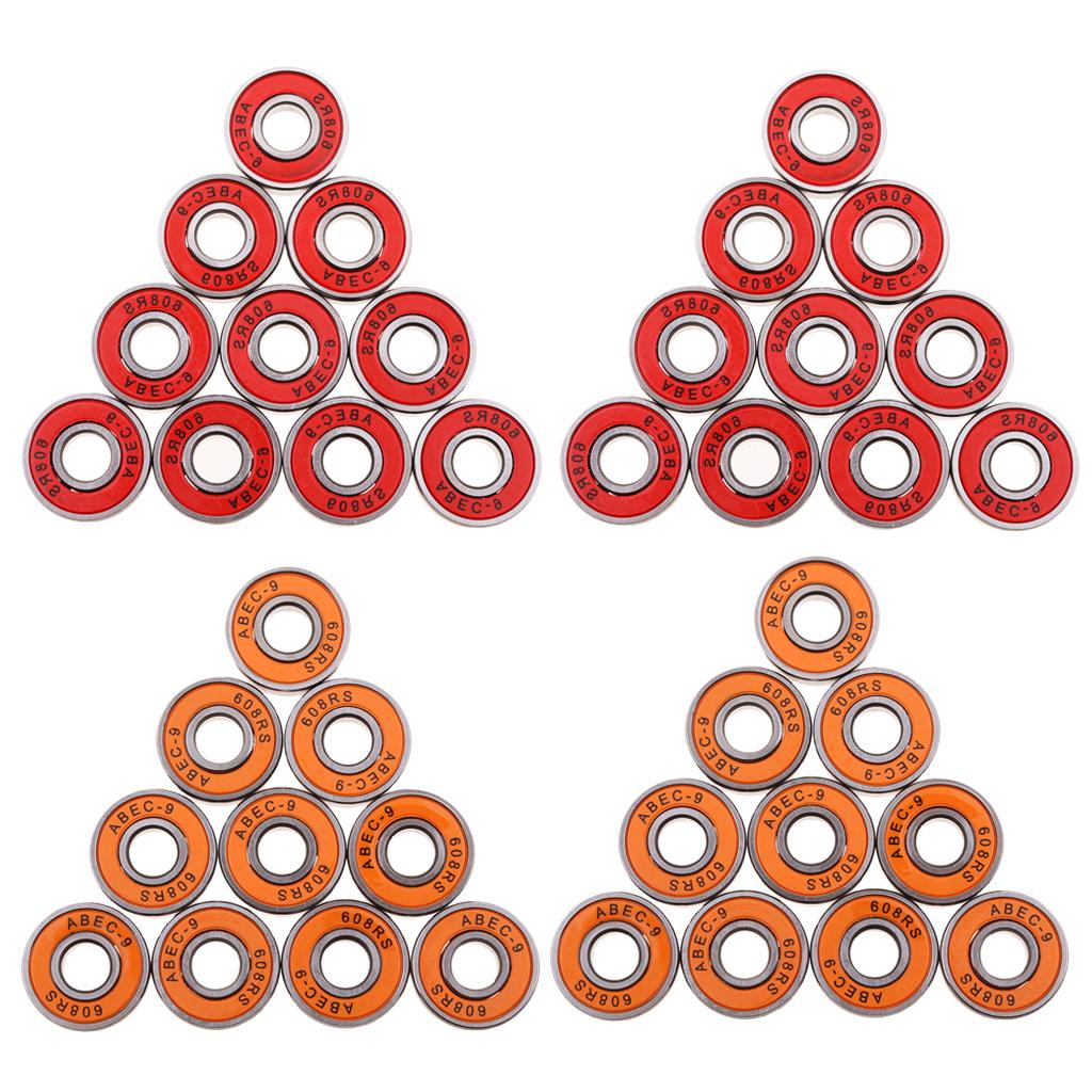 40Pcs ABEC-9 608RS Roller Skate Wheel Bearings Seal Ball Bearings Orange+Red