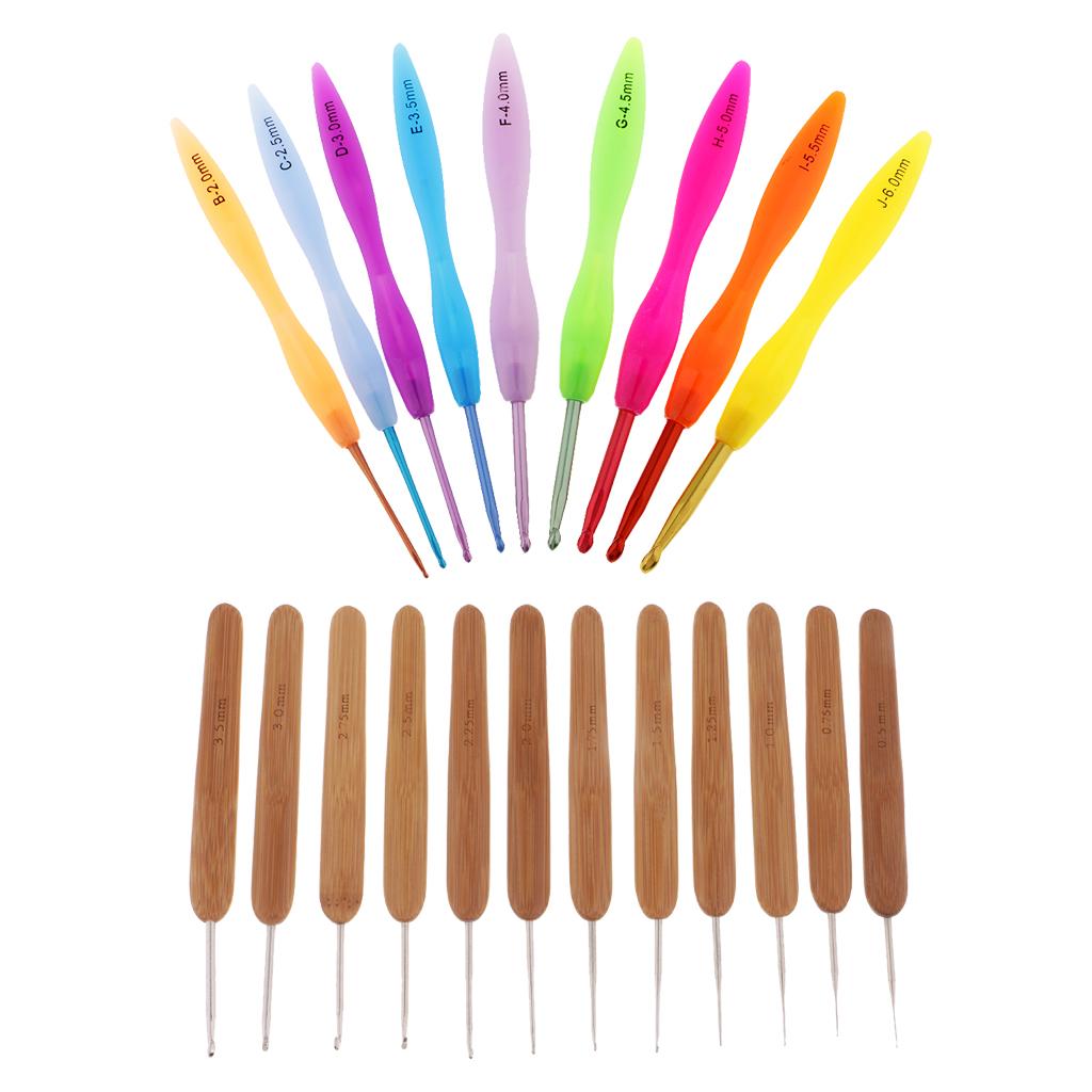 21Pcs Aluminum & Bamboo Crochet Hooks Knitting Weaving Needles Assorted Size