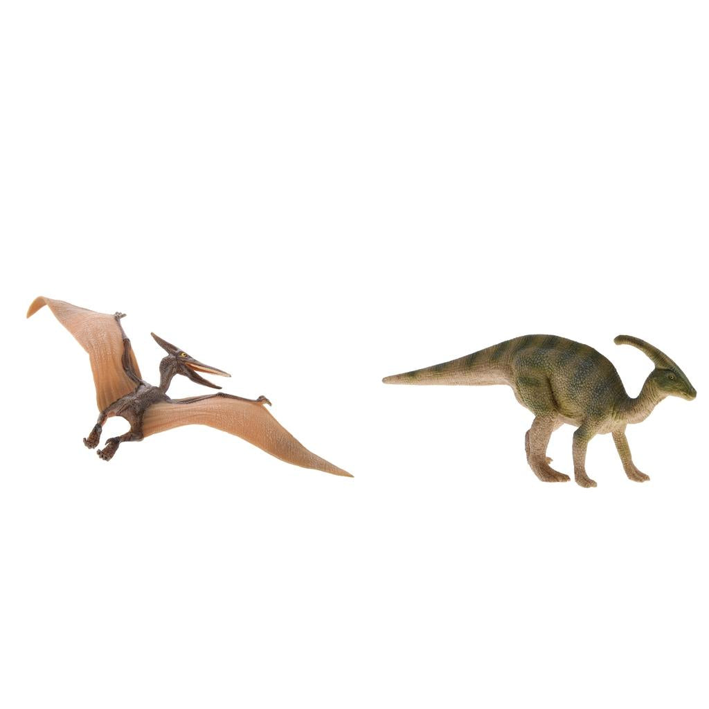 2Pcs Dinosaur Toy Parasaurolophus Pterodactylus Figurine Collectible Gifts