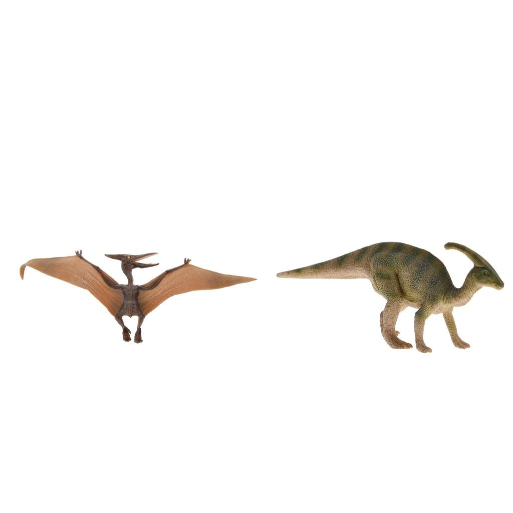2Pcs Dinosaur Toy Parasaurolophus Pterodactylus Figurine Collectible Gifts