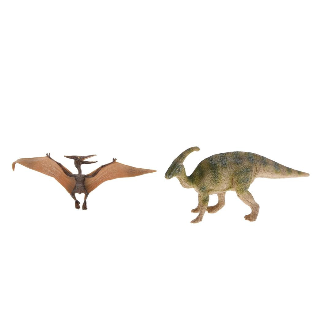 2Pcs Dinosaur Toy Parasaurolophus Pterodactylus Figurine Collectible Gifts