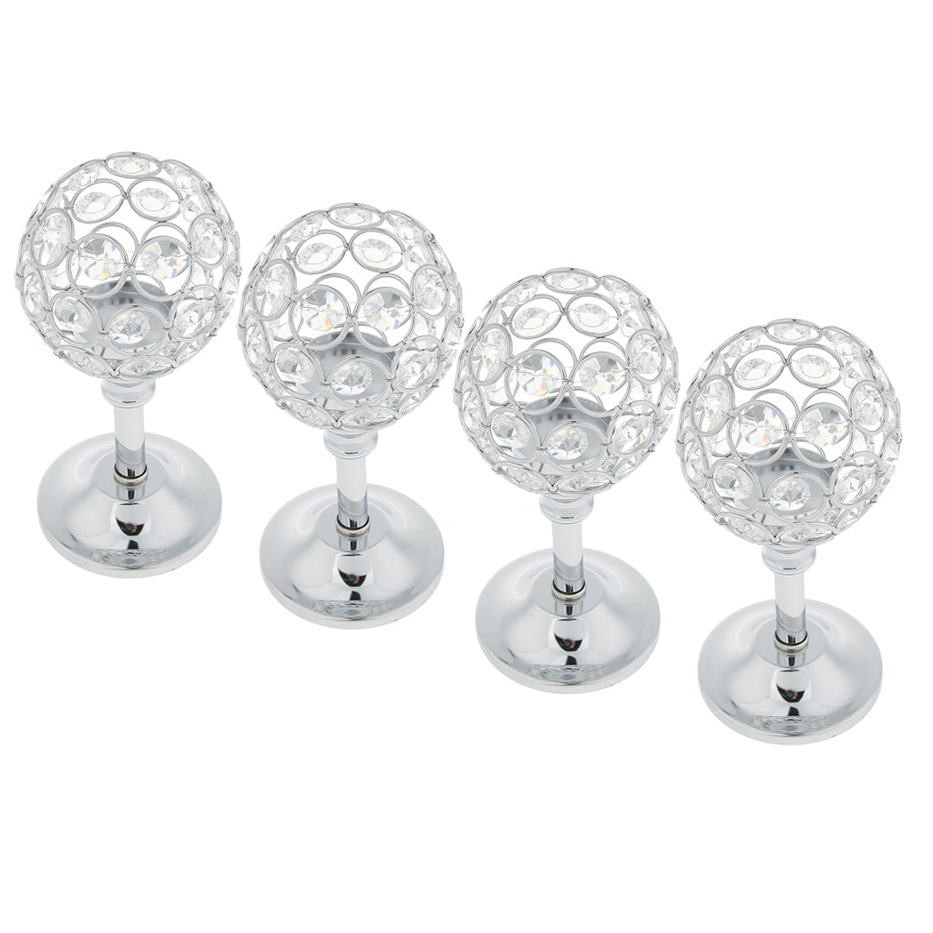 4Pcs Mosaic Crystal Candle Holder Tea Light Stand Candlestick Silver - S