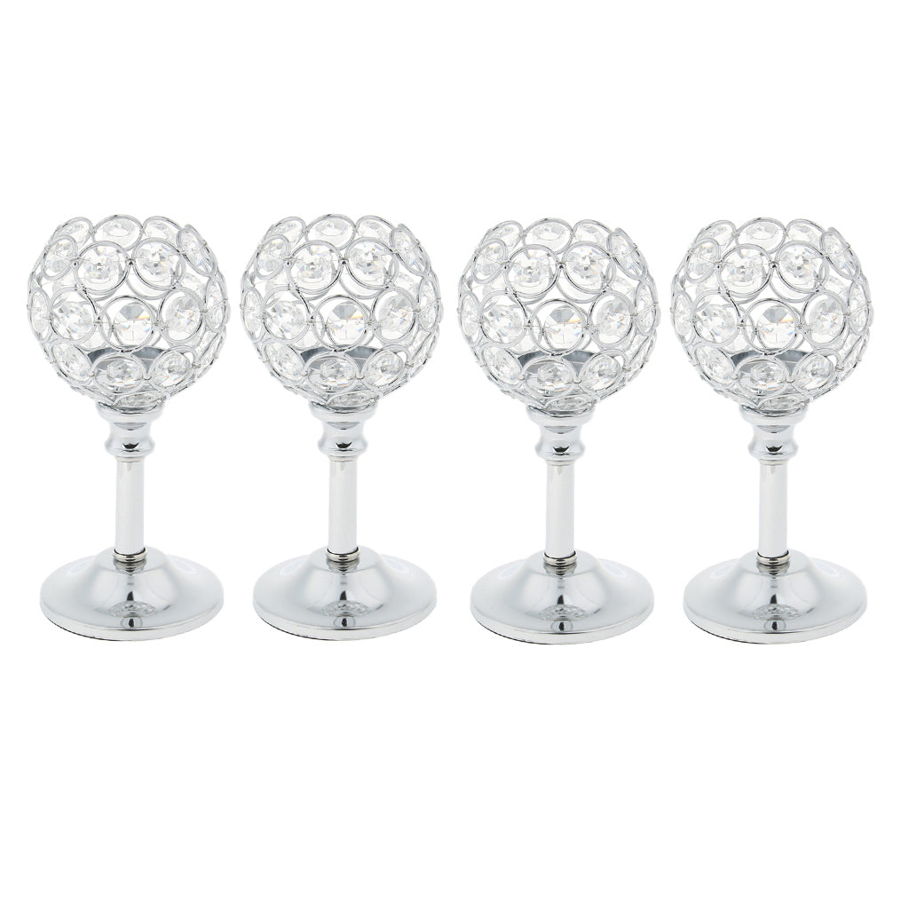 4Pcs Mosaic Crystal Candle Holder Tea Light Stand Candlestick Silver - S