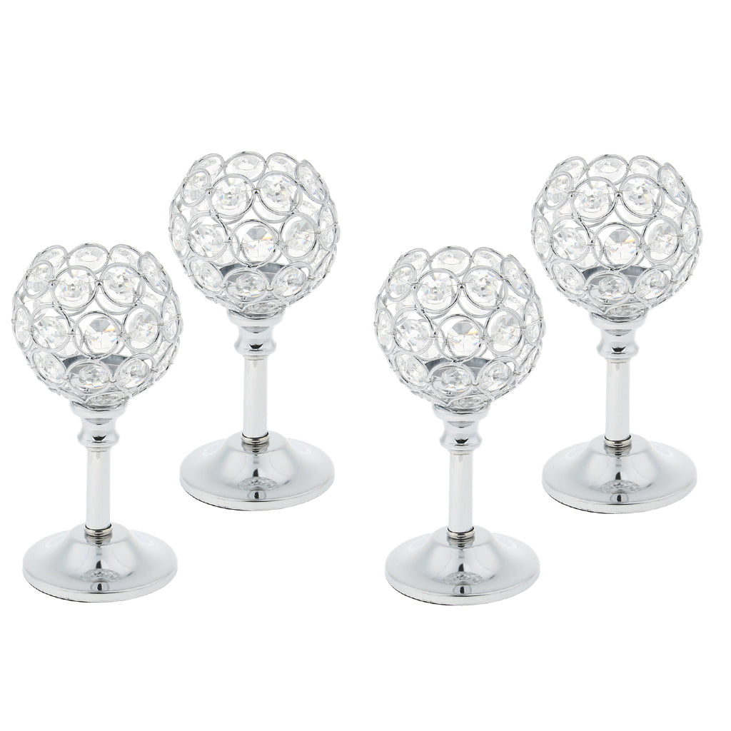 4Pcs Mosaic Crystal Candle Holder Tea Light Stand Candlestick Silver - S
