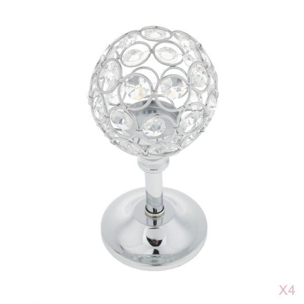 4Pcs Mosaic Crystal Candle Holder Tea Light Stand Candlestick Silver - S
