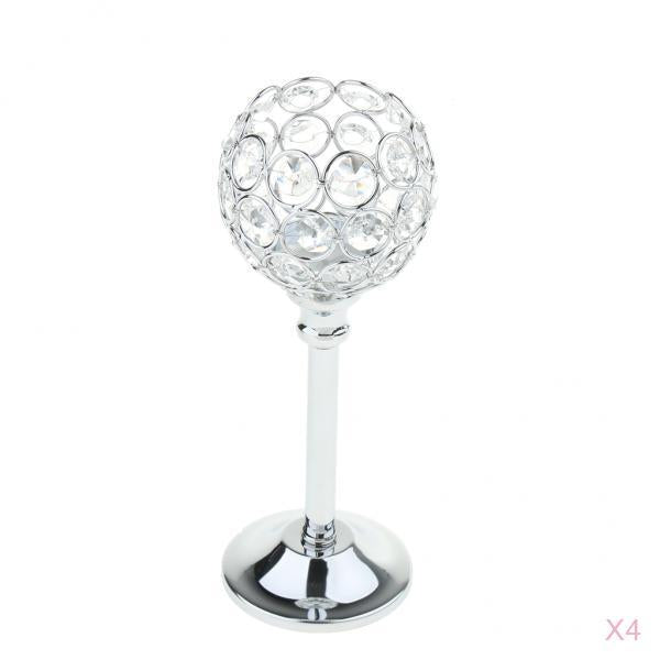 4Pcs Mosaic Crystal Candle Holder Tea Light Stand Candlestick Silver - M