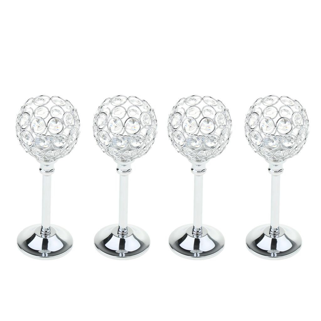 4Pcs Mosaic Crystal Candle Holder Tea Light Stand Candlestick Silver - M