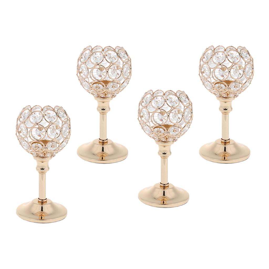 4Pcs Mosaic Crystal Candle Holder Tea Light Stand Candlestick Golden- S