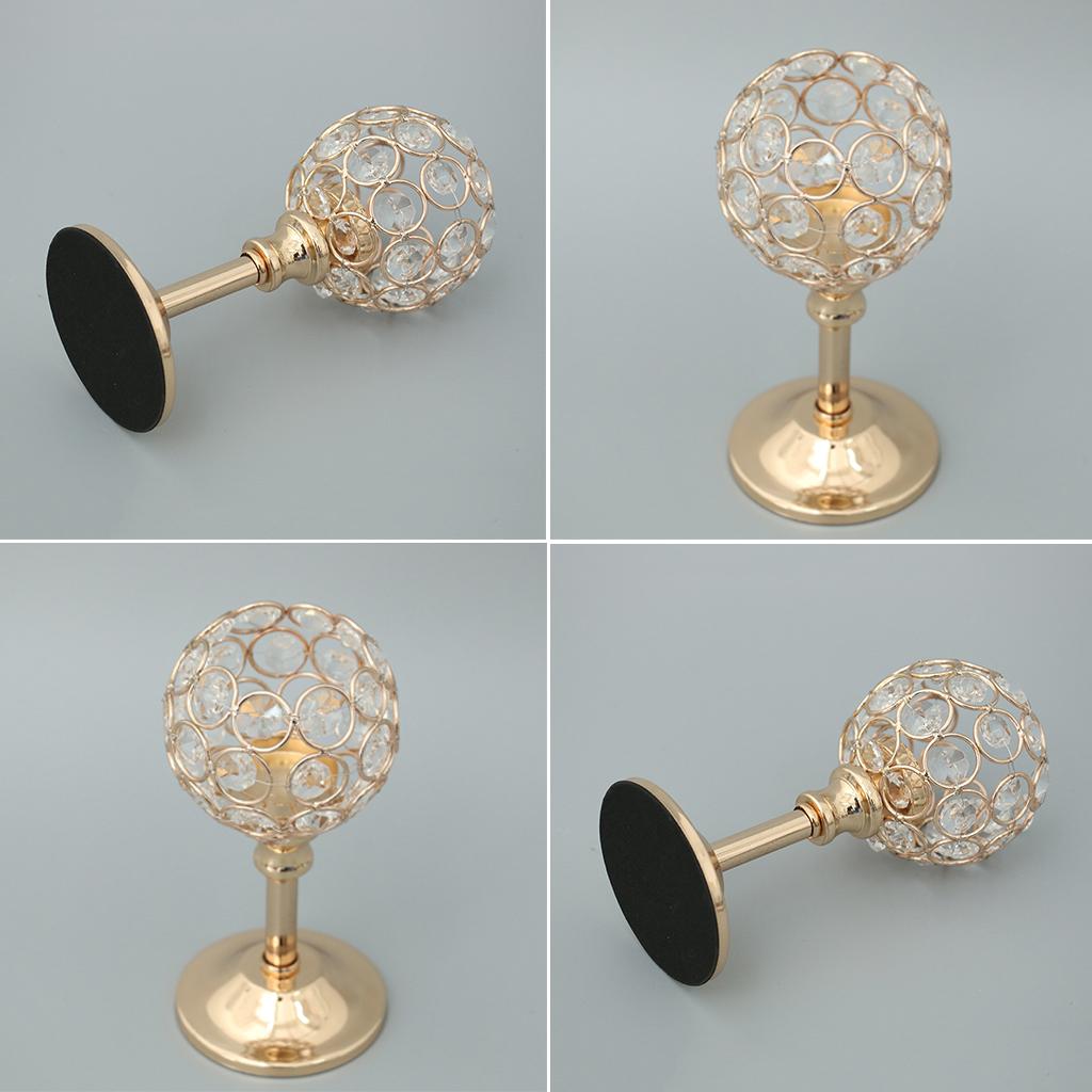 4Pcs Mosaic Crystal Candle Holder Tea Light Stand Candlestick Golden- S