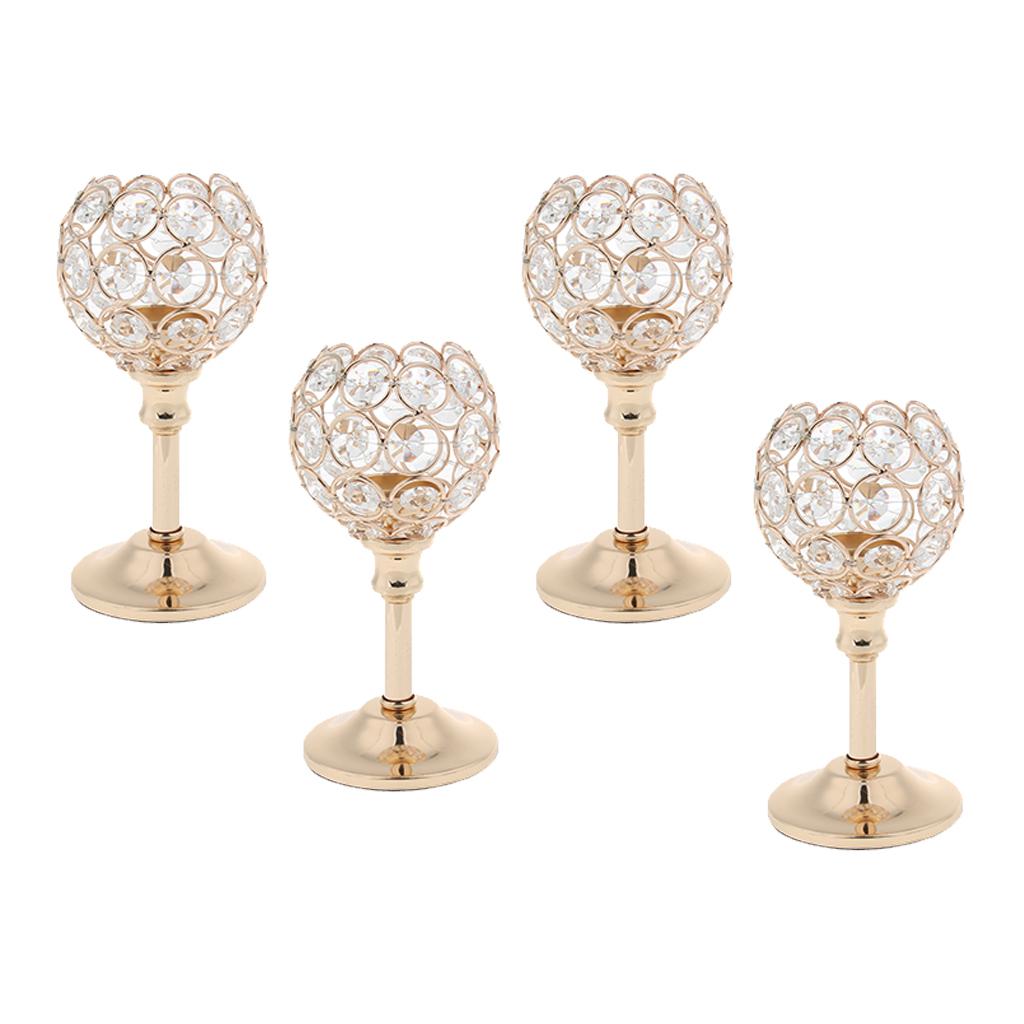 4Pcs Mosaic Crystal Candle Holder Tea Light Stand Candlestick Golden- S