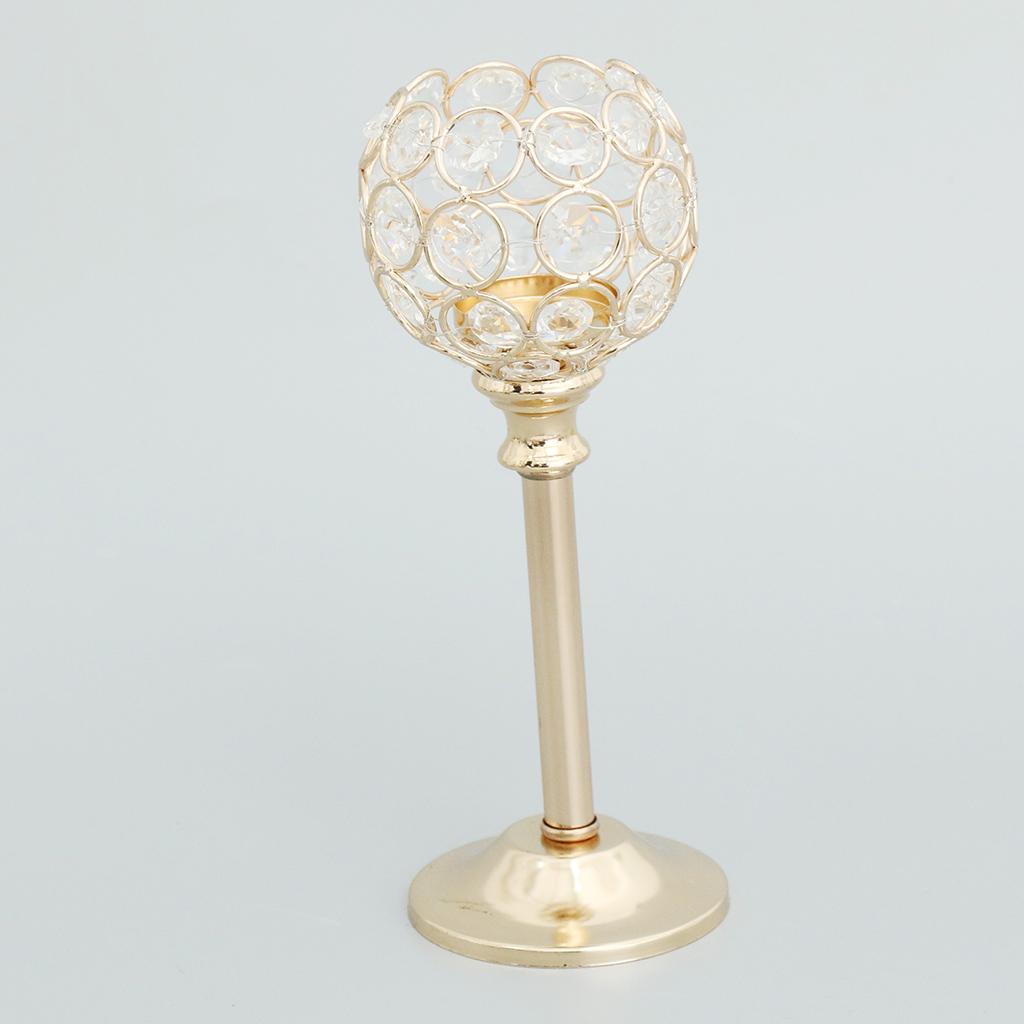 4Pcs Mosaic Crystal Candle Holder Tea Light Stand Candlestick Golden- M