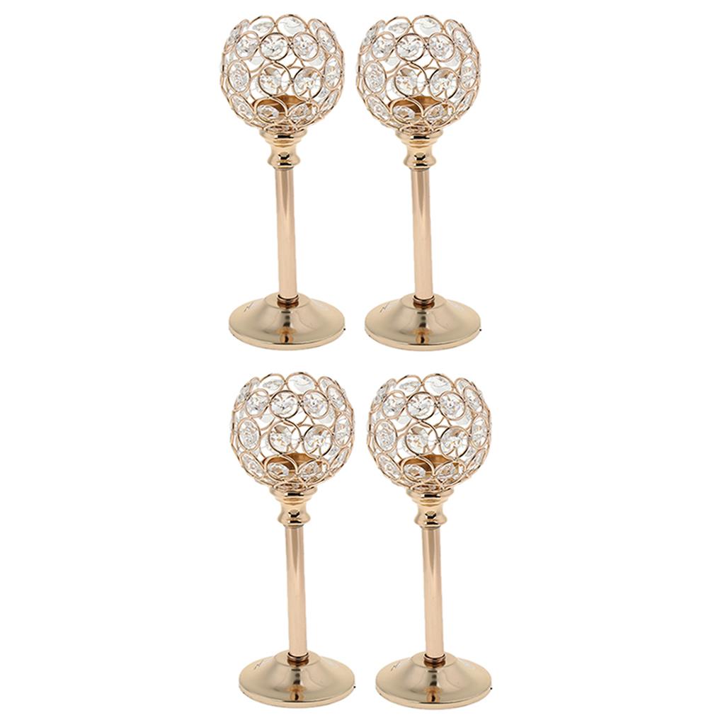 4Pcs Mosaic Crystal Candle Holder Tea Light Stand Candlestick Golden- M
