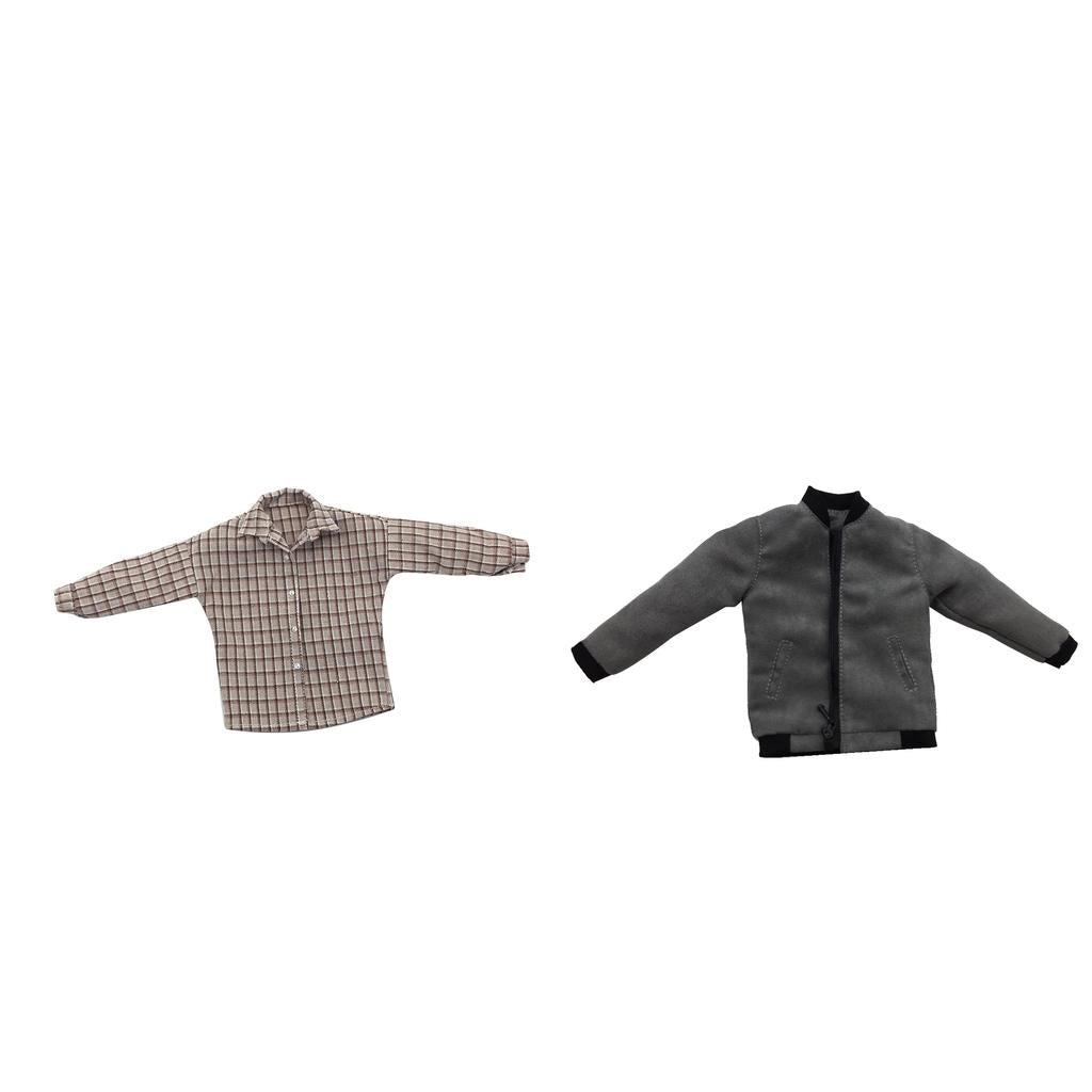 1/6 Scale Male Zip Jacket and Plaid Shirt for 12 Doll Action Figures"