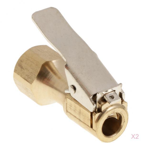 2pcs 1/4 NPT Brass Lock-on Tire Inflator Female Air Chuck for Clip Gold"