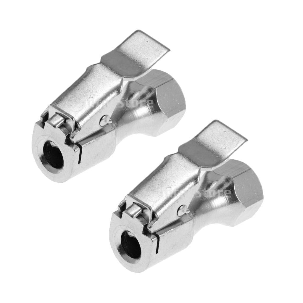 2pcs 1/4 NPT Brass Lock-on Tire Inflator Female Air Chuck for Clip Silver"