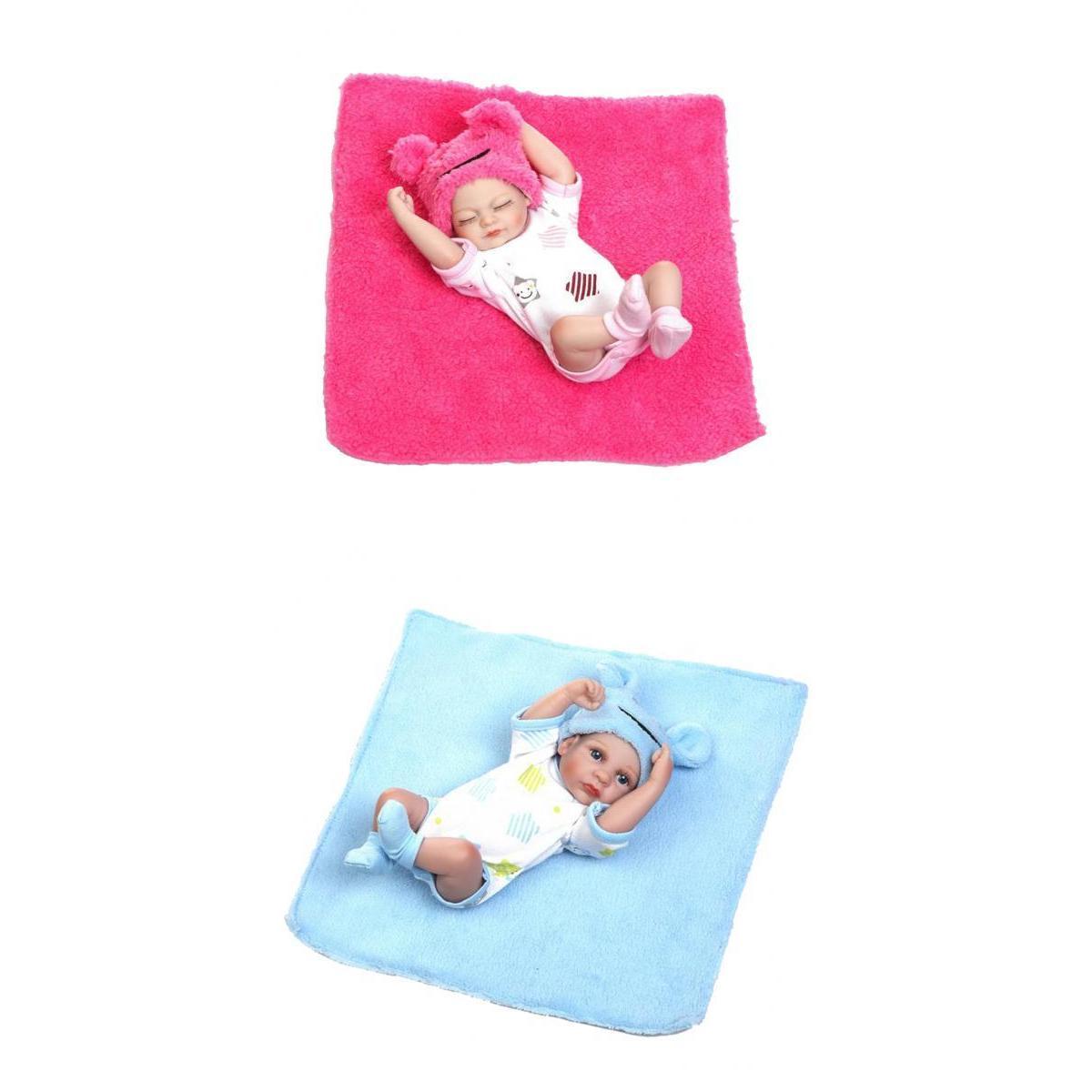 26cm 10'' Lifelike Soft Silicone Newborn Baby Boy and Girl Doll with Blanket