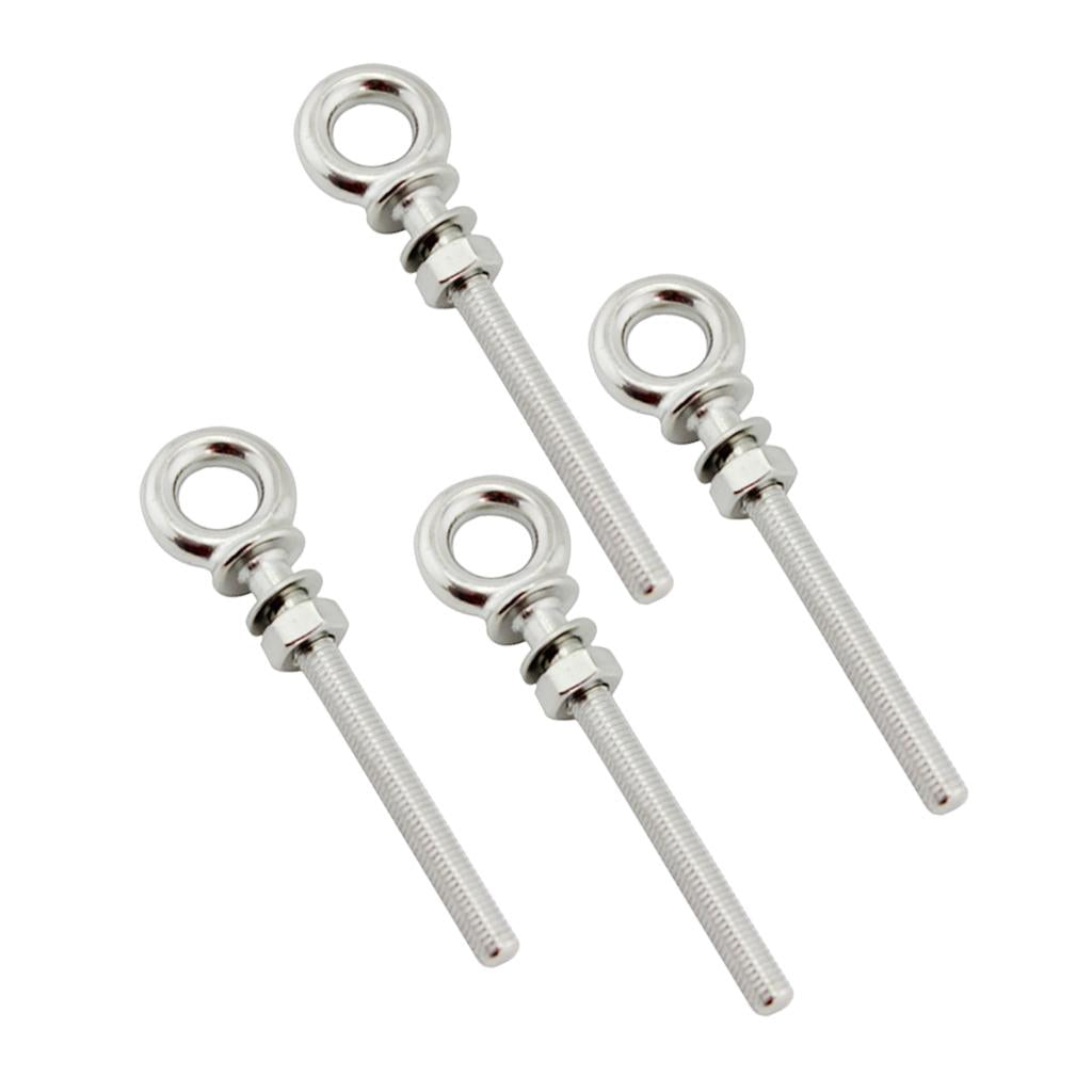 4Pcs M8 x 80mm Stainless Steel Long Shank Eye Bolt for Washer and Nut