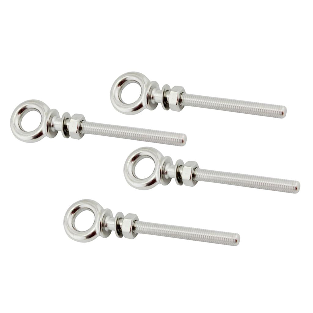 4Pcs M8 x 80mm Stainless Steel Long Shank Eye Bolt for Washer and Nut