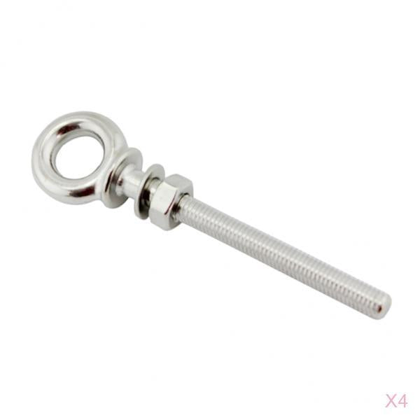4Pcs M8 x 80mm Stainless Steel Long Shank Eye Bolt for Washer and Nut