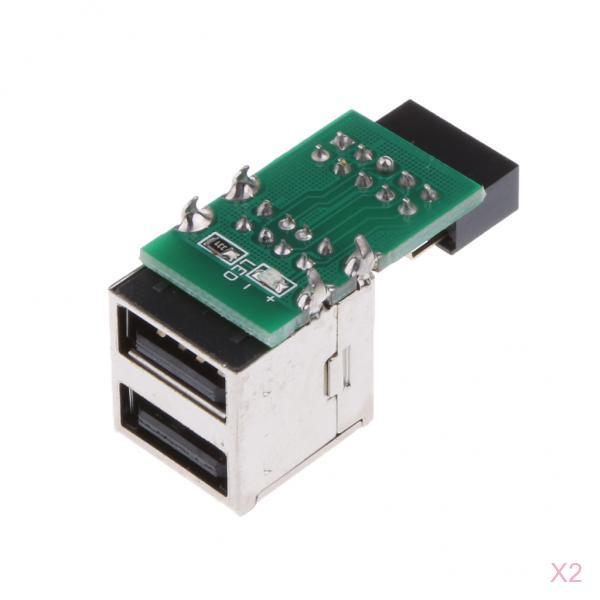 2x Mainboard 9pin to Dual USB2.0 Female Pin Header Expansion Card Panel