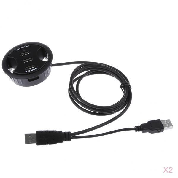 2Pcs 3Port USB 2.0 HUB PC Computer Grommet Cable Tidy Hole Cover Mounting