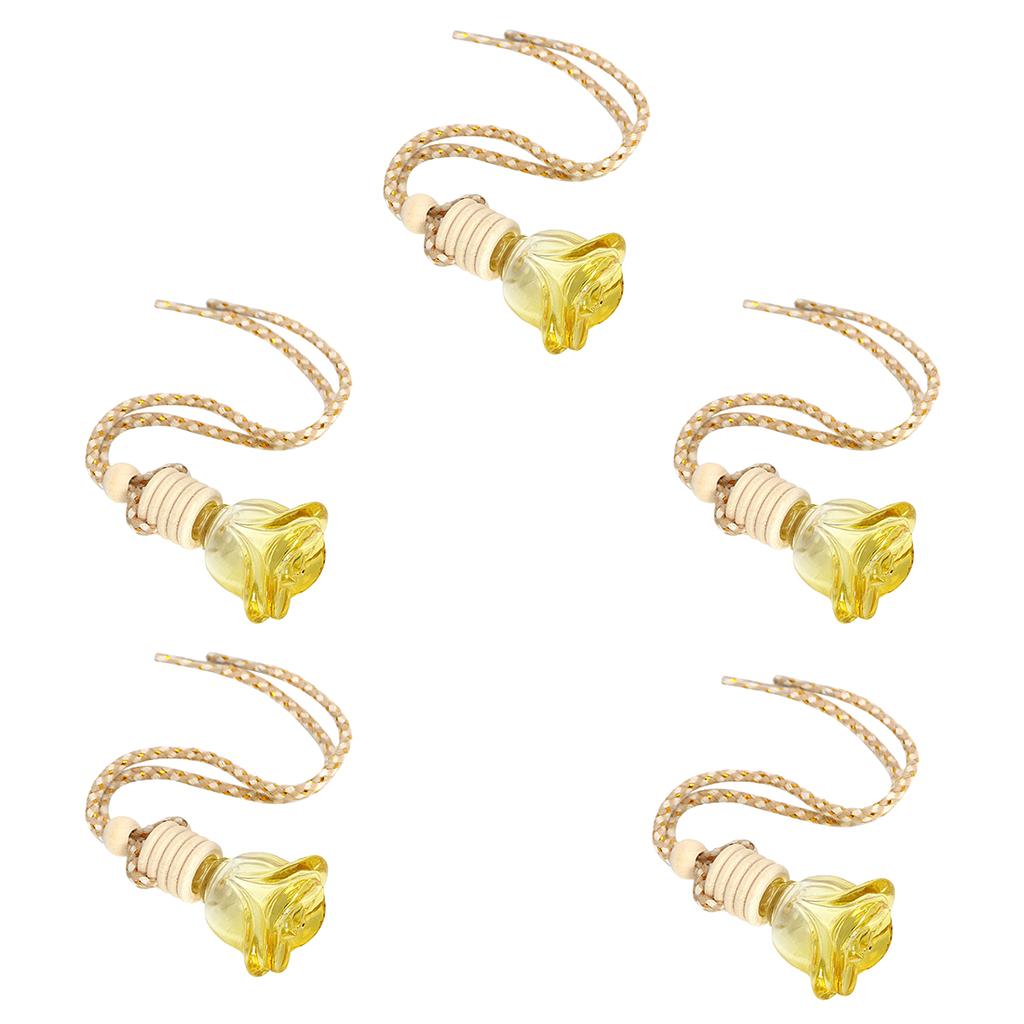 5xRosebud Flower Shape Car Hanging Perfume Bottle Air Freshener Yellow