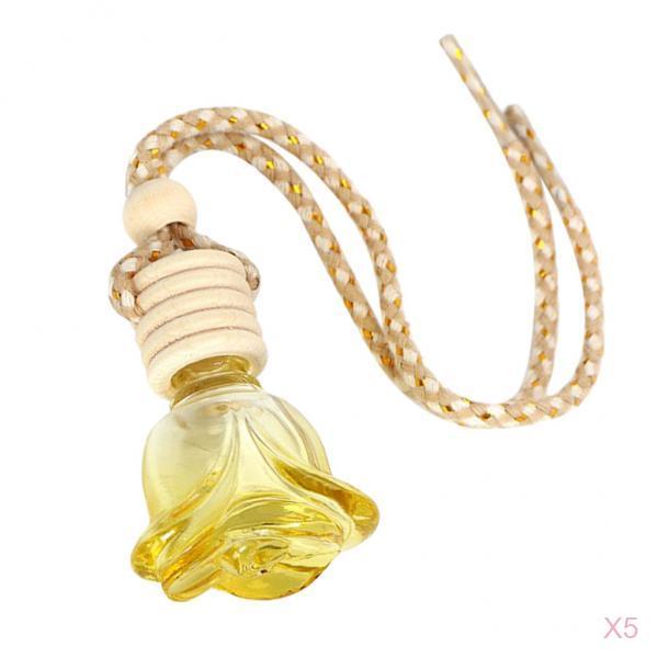 5xRosebud Flower Shape Car Hanging Perfume Bottle Air Freshener Yellow