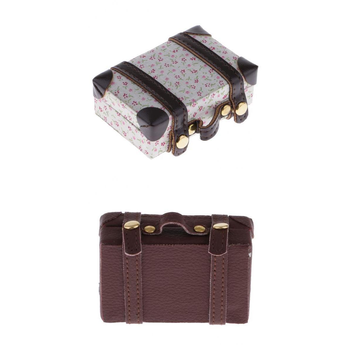 2 Pieces 1/6 Dollhouse Miniature Vintage Suitcase Luggage Travel Cases