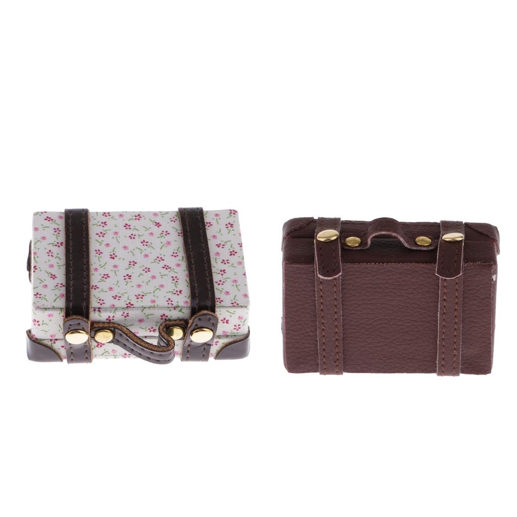 2 Pieces 1/6 Dollhouse Miniature Vintage Suitcase Luggage Travel Cases