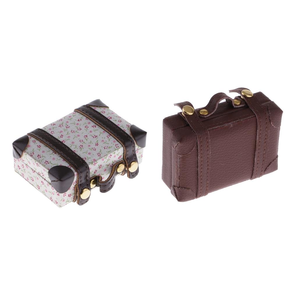 2 Pieces 1/6 Dollhouse Miniature Vintage Suitcase Luggage Travel Cases