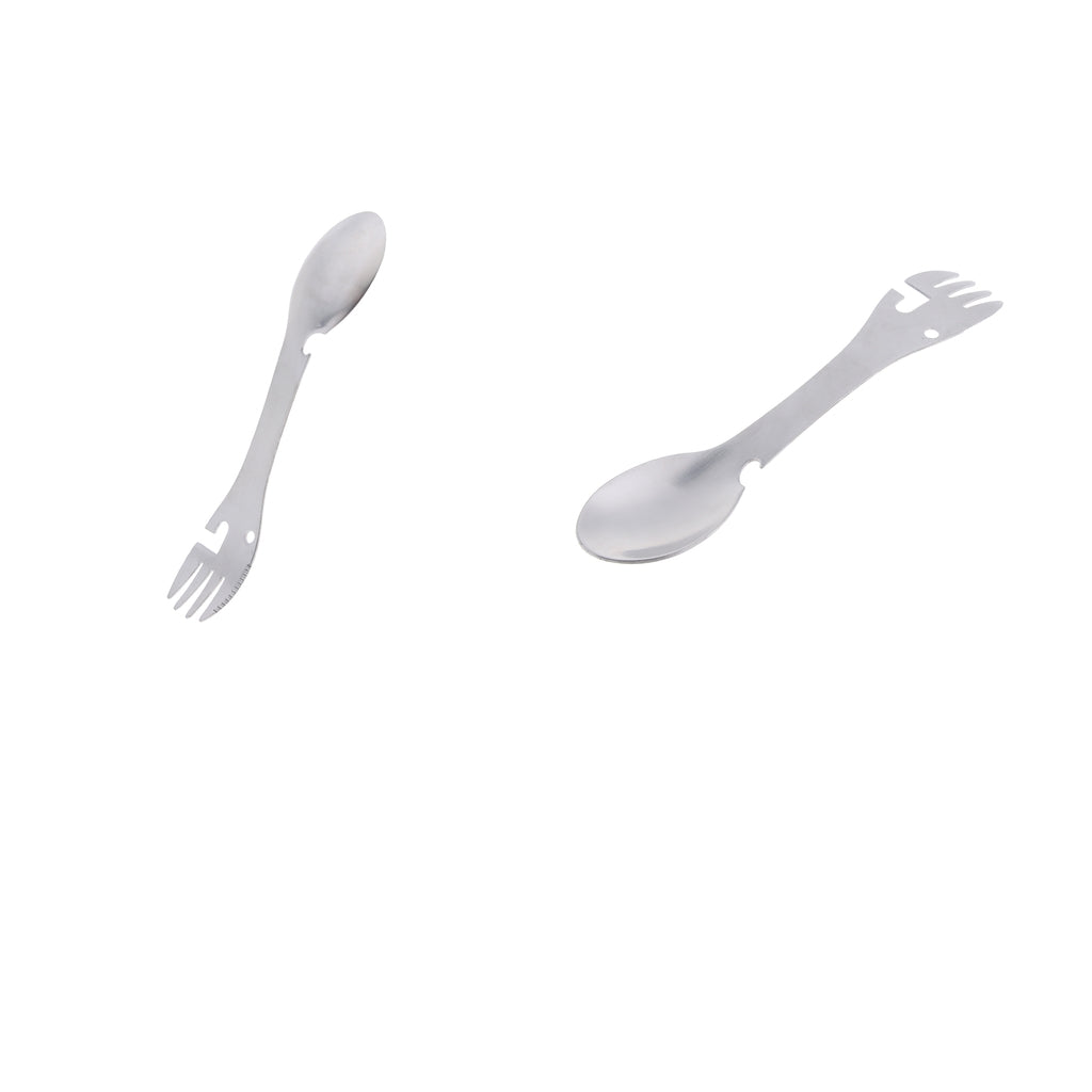 2pcs Multifunctional Camping Spoon Fork Combo Stainless Steel Silver Tone