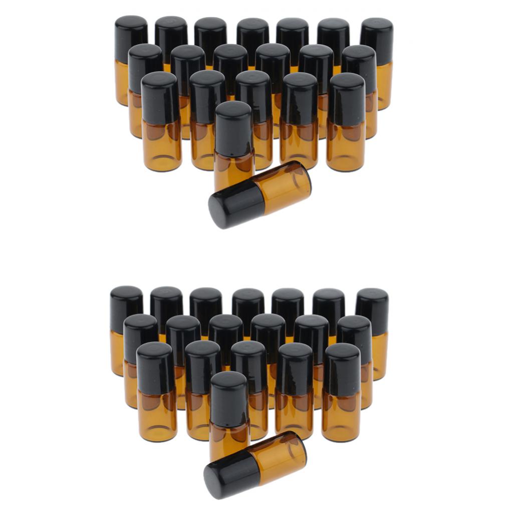 40X Empty Glass PP Essential Oil Perfume Roller Ball Bottles Case Holders