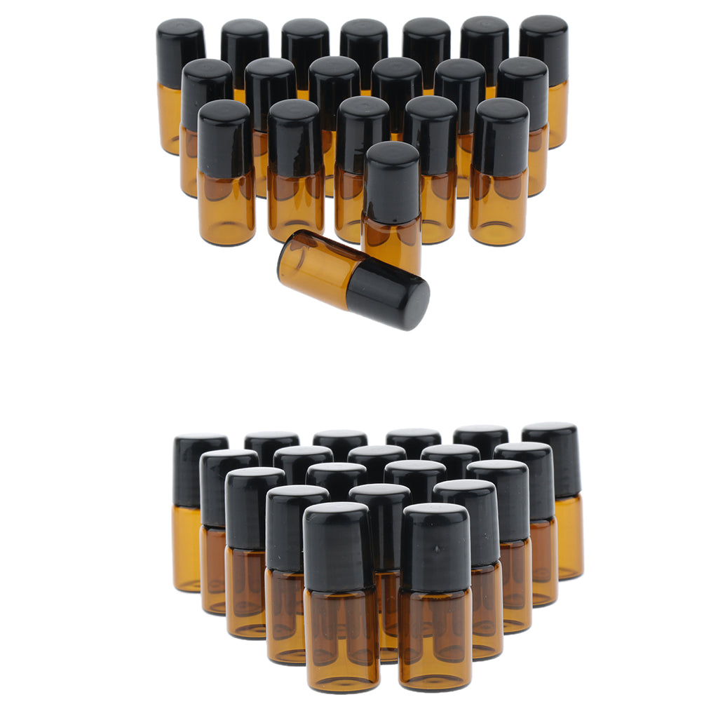 40X Empty Glass PP Essential Oil Perfume Roller Ball Bottles Case Holders