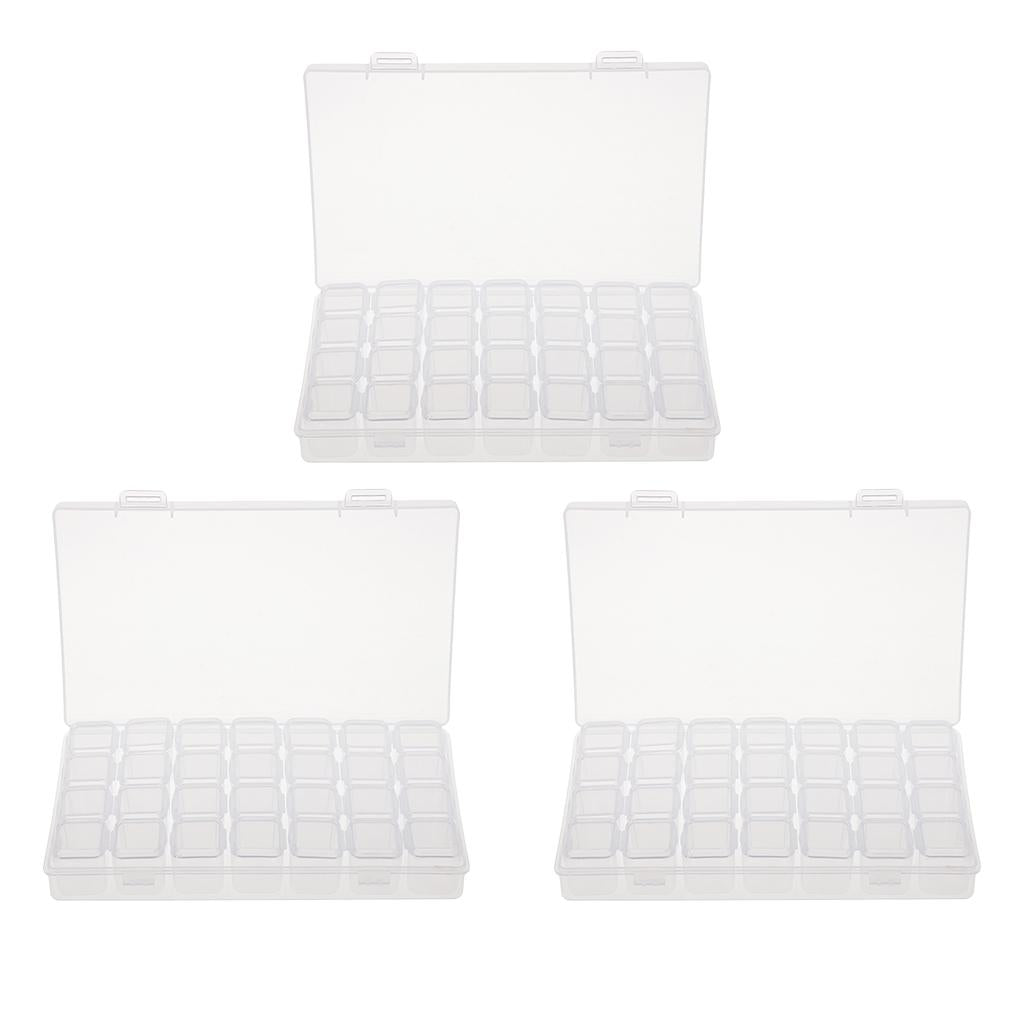 3 x 28-Grids Clear Plastic Beads Storage Box Jewelry Organizer Container
