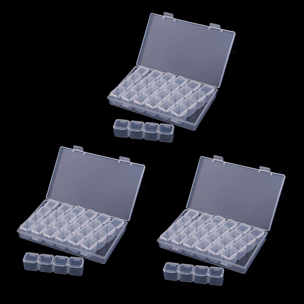 3 x 28-Grids Clear Plastic Beads Storage Box Jewelry Organizer Container