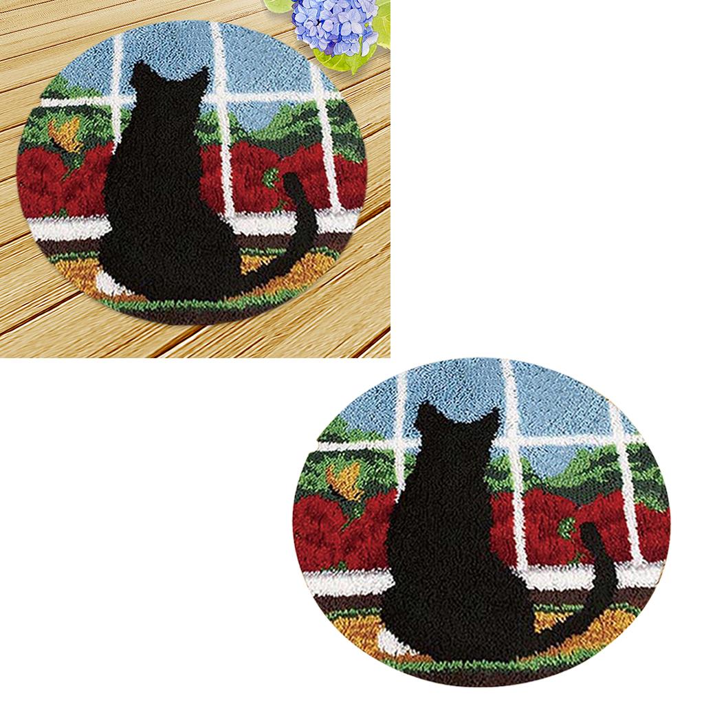 2 Sets Cat Animal Pattern Latch Hook Rug Kits with Tools DIY Home Ornaments