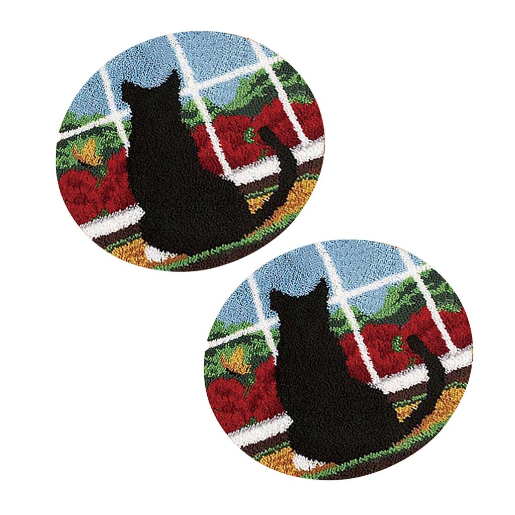 2 Sets Cat Animal Pattern Latch Hook Rug Kits with Tools DIY Home Ornaments